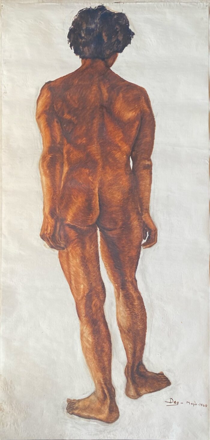 Flora Goldberg – Desnudo masculino – Óleo sobre papel